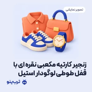 تصویر نمایشی زنجیر کارتیه مکعبی نقره ای با قفل طوطی لوگودار استیل